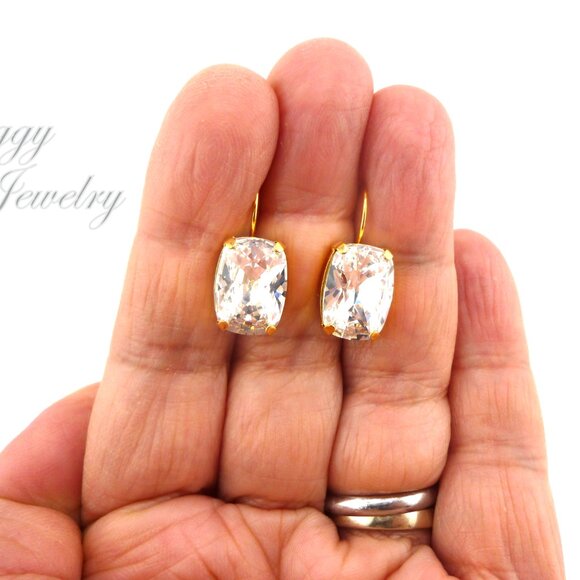 Bridal Cushion Octagon Shaped Clear Crystal Earrings Made with Austrian Crystal - Picture 6 of 6